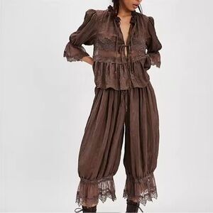 🪽Dark Brown Lace Trim Pajama Set for @vintage_pretty Waist 29/30